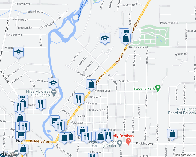 map of restaurants, bars, coffee shops, grocery stores, and more near 811 Vienna Avenue in Niles