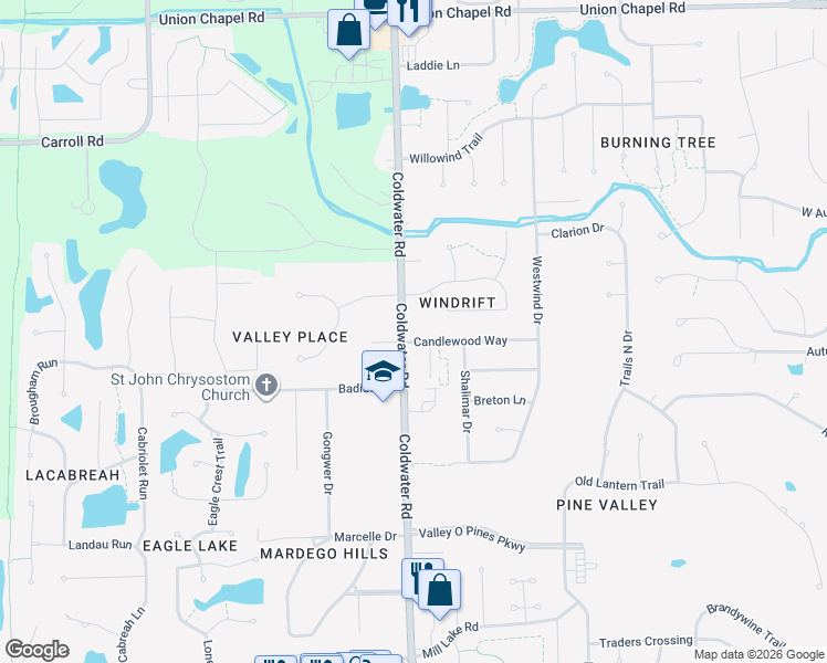 map of restaurants, bars, coffee shops, grocery stores, and more near in Fort Wayne