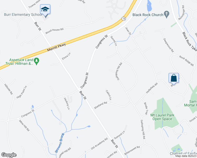 map of restaurants, bars, coffee shops, grocery stores, and more near 2661 Congress Street in Fairfield