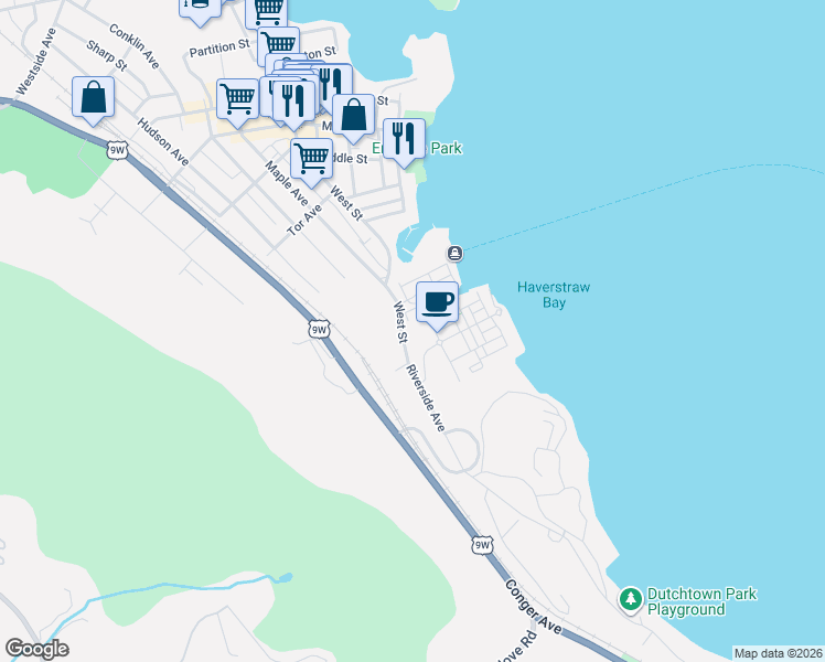 map of restaurants, bars, coffee shops, grocery stores, and more near 2513 Round Pointe Drive in Haverstraw
