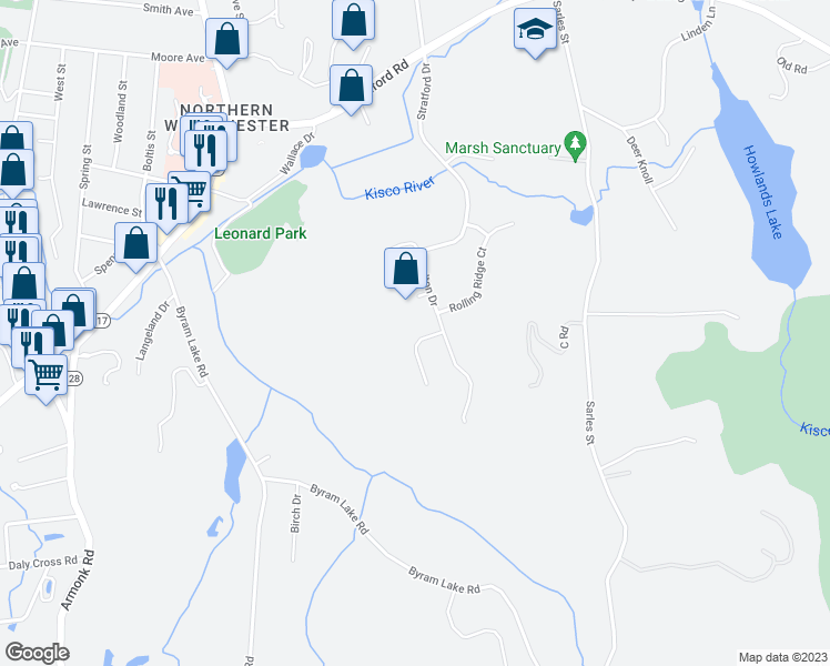 map of restaurants, bars, coffee shops, grocery stores, and more near 4 Cold Spring Court in Mount Kisco