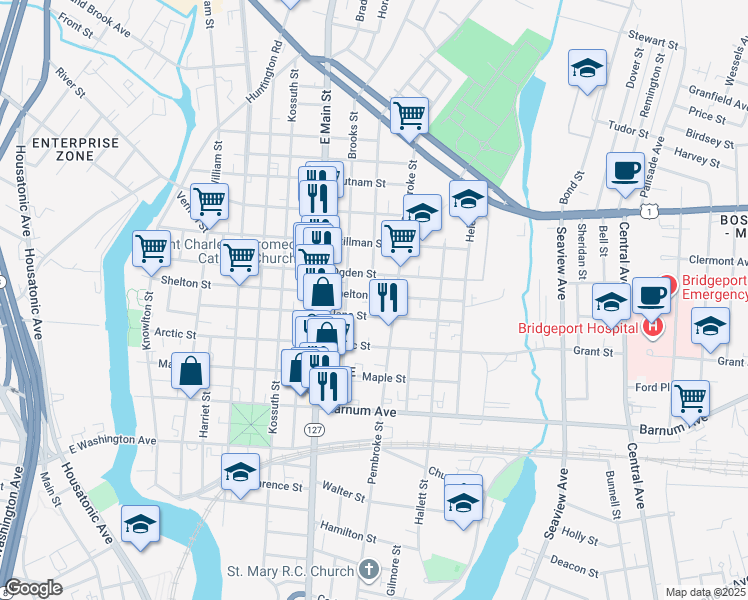 map of restaurants, bars, coffee shops, grocery stores, and more near 360 Jane Street in Bridgeport