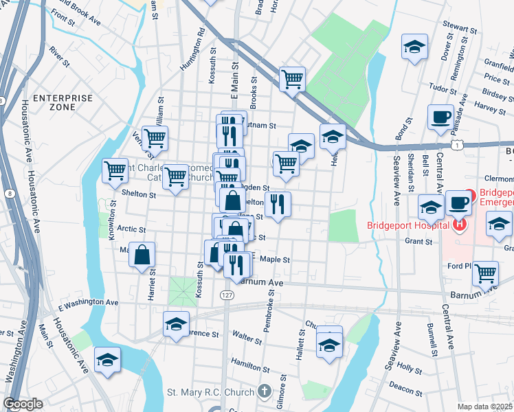 map of restaurants, bars, coffee shops, grocery stores, and more near 360 Jane Street in Bridgeport