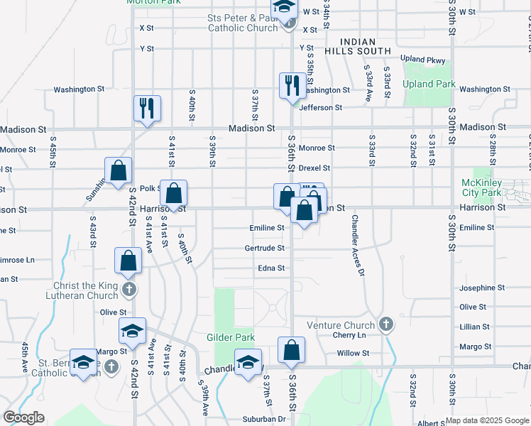 map of restaurants, bars, coffee shops, grocery stores, and more near 3616 Emiline Street in Bellevue
