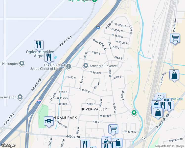 map of restaurants, bars, coffee shops, grocery stores, and more near 875 West 3950 South in Riverdale