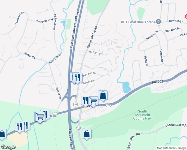 map of restaurants, bars, coffee shops, grocery stores, and more near 12 Brevoort Drive in Pomona