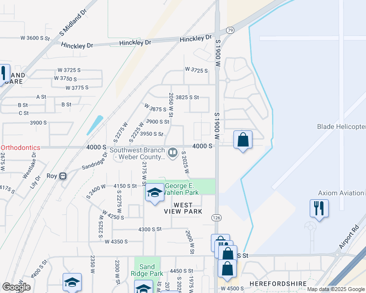 map of restaurants, bars, coffee shops, grocery stores, and more near 2025 West 4000 South in Roy