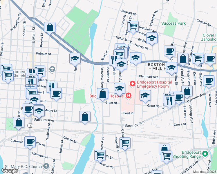 map of restaurants, bars, coffee shops, grocery stores, and more near 1972 Seaview Avenue in Bridgeport