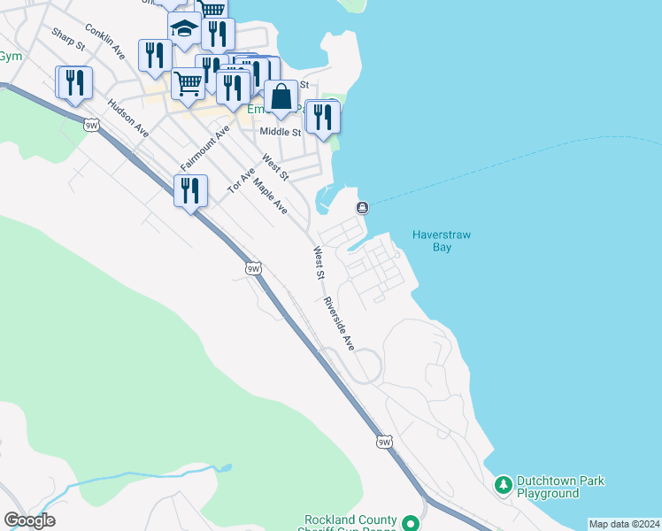 map of restaurants, bars, coffee shops, grocery stores, and more near 2513 Round Pointe Drive in Haverstraw