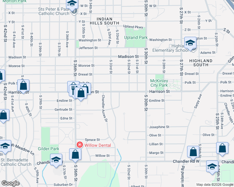 map of restaurants, bars, coffee shops, grocery stores, and more near 6917 Gertrude Street in Bellevue