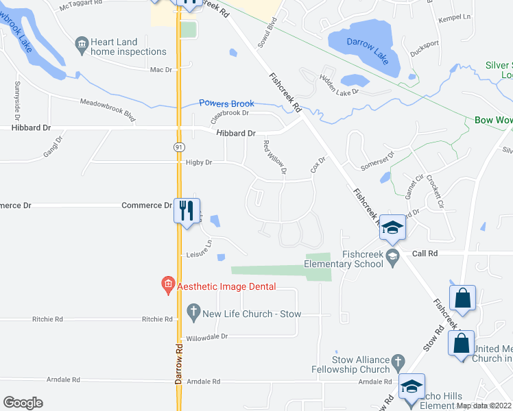 map of restaurants, bars, coffee shops, grocery stores, and more near 4605 Cox Dr in Stow