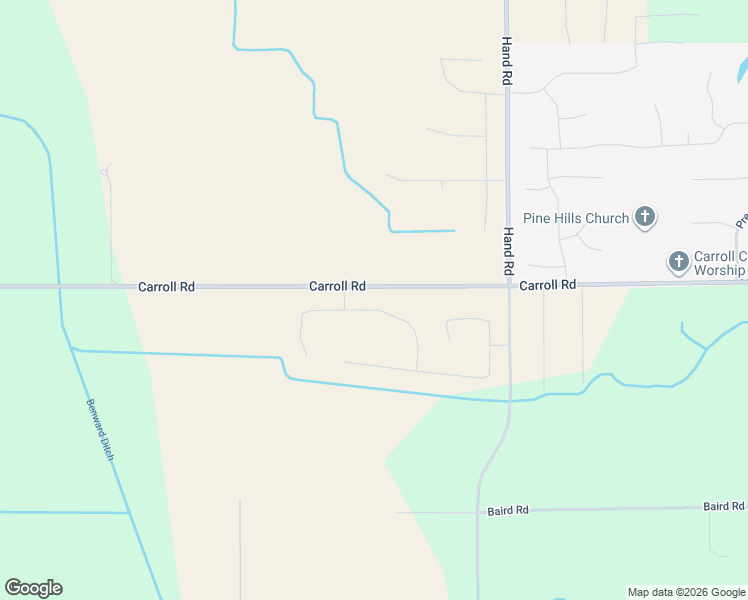 map of restaurants, bars, coffee shops, grocery stores, and more near 5804 Carroll Road in Fort Wayne
