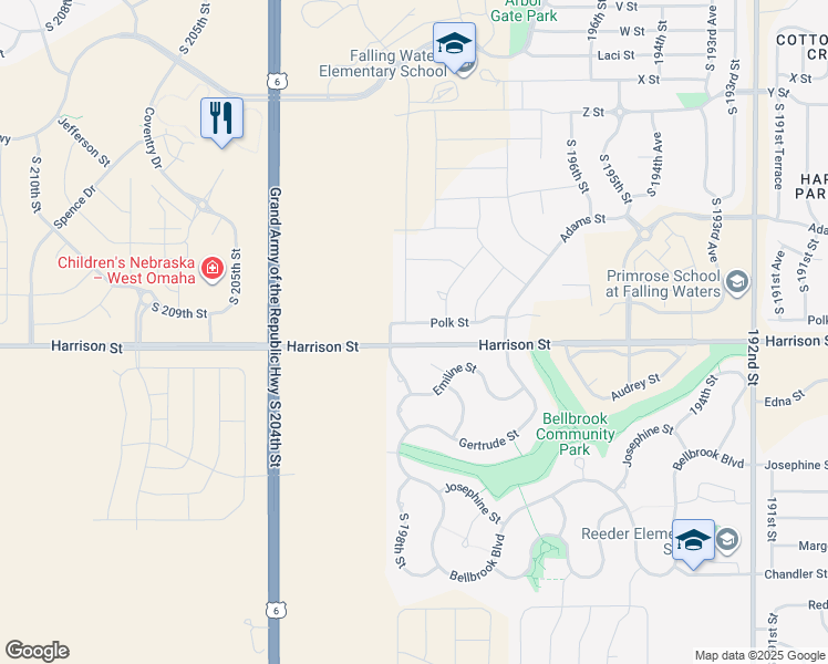 map of restaurants, bars, coffee shops, grocery stores, and more near 6716 South 200th Avenue in Omaha