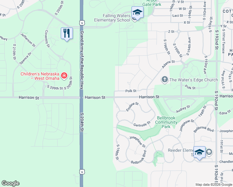 map of restaurants, bars, coffee shops, grocery stores, and more near 6716 South 200th Avenue in Omaha