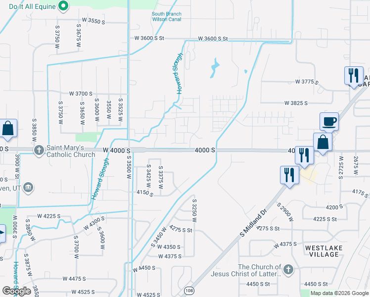map of restaurants, bars, coffee shops, grocery stores, and more near 3258 West 4000 South in West Haven