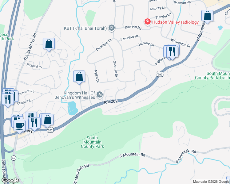map of restaurants, bars, coffee shops, grocery stores, and more near 5 Martino Way in Pomona