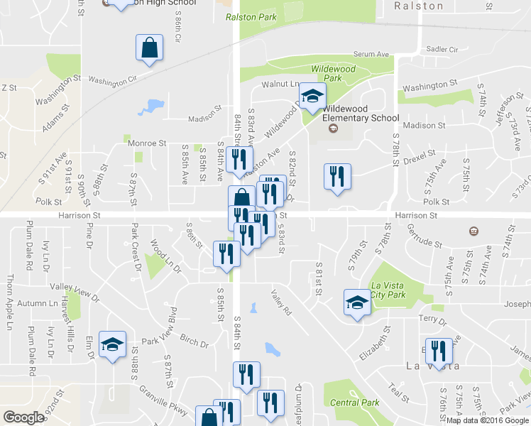 map of restaurants, bars, coffee shops, grocery stores, and more near 8208 Harrison St in Omaha
