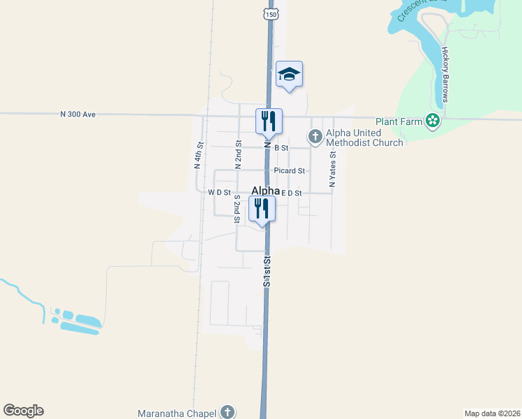 map of restaurants, bars, coffee shops, grocery stores, and more near 120 West D Street in Alpha