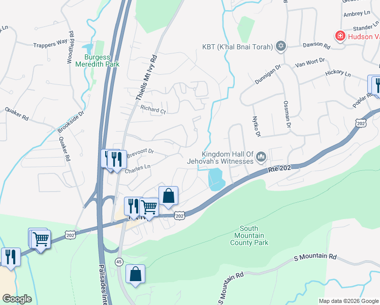 map of restaurants, bars, coffee shops, grocery stores, and more near 250 Country Club Lane in Pomona
