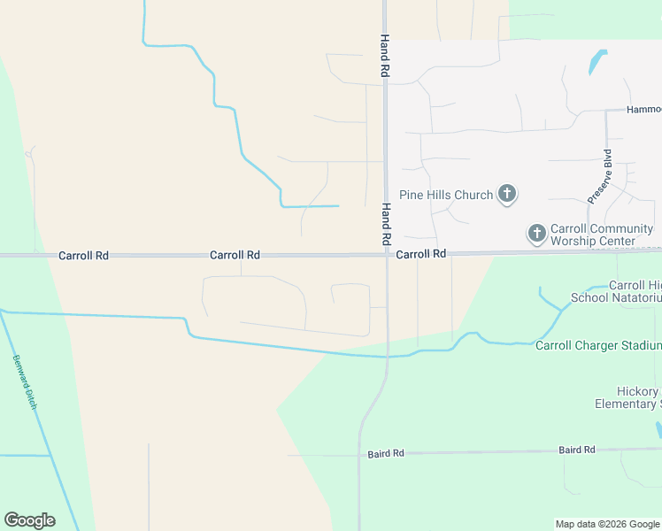 map of restaurants, bars, coffee shops, grocery stores, and more near 5100-5110 Carroll Road in Churubusco