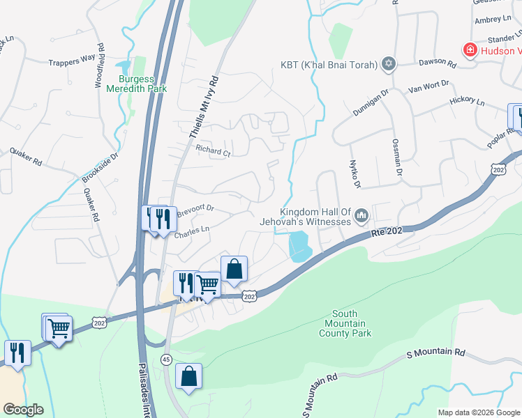 map of restaurants, bars, coffee shops, grocery stores, and more near 250 Country Club Lane in Pomona