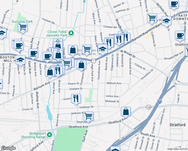 map of restaurants, bars, coffee shops, grocery stores, and more near 81 High Park Avenue in Stratford