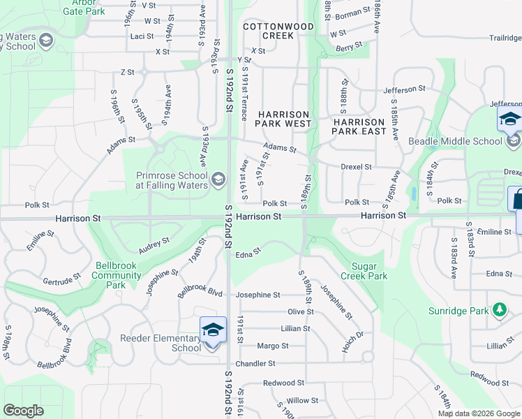 map of restaurants, bars, coffee shops, grocery stores, and more near 6759 South 191st Street in Omaha