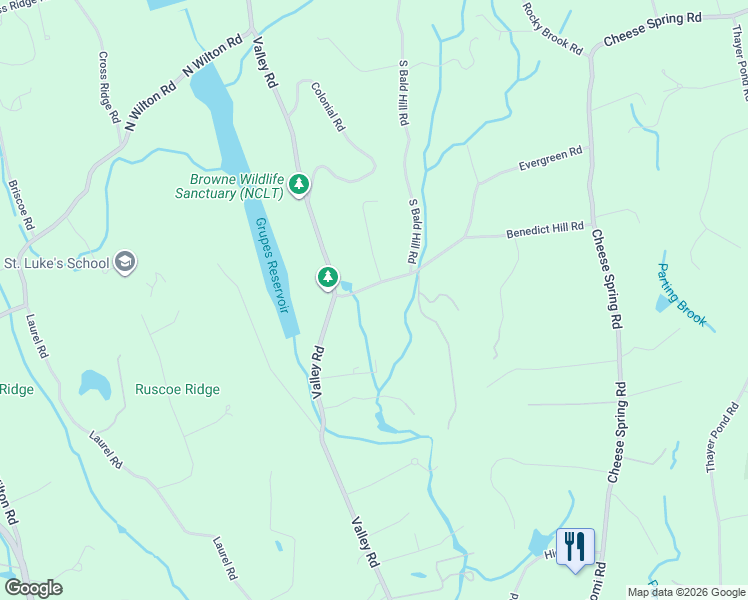 map of restaurants, bars, coffee shops, grocery stores, and more near 35 Benedict Hill Road in New Canaan