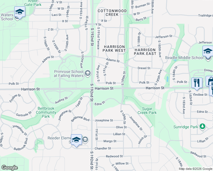 map of restaurants, bars, coffee shops, grocery stores, and more near 6759 South 191st Street in Omaha