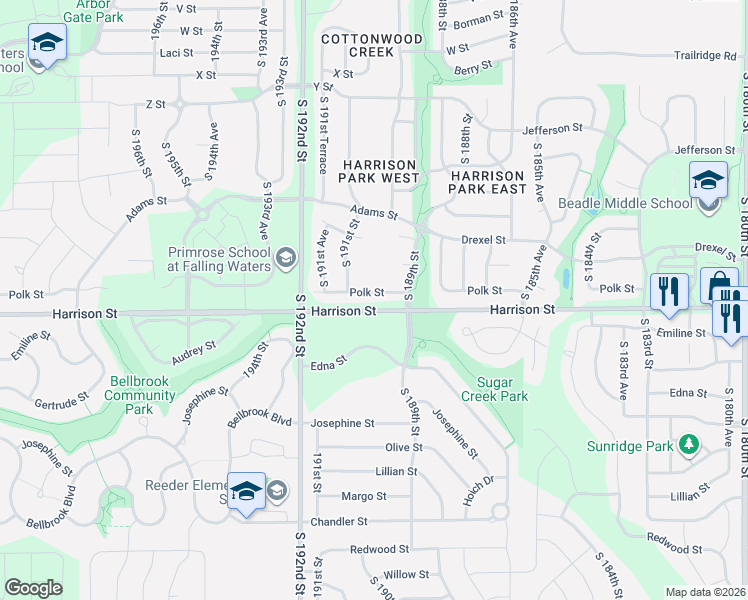 map of restaurants, bars, coffee shops, grocery stores, and more near 6759 South 191st Street in Omaha
