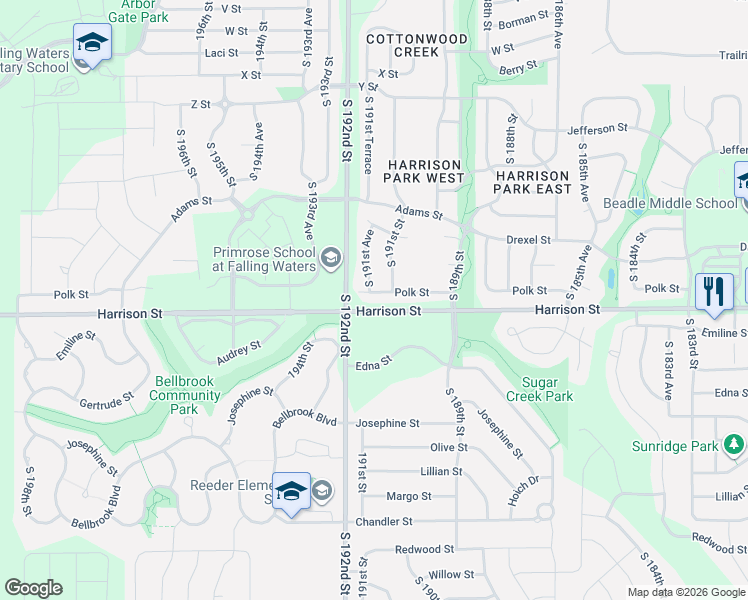 map of restaurants, bars, coffee shops, grocery stores, and more near 6763 South 191st Avenue in Omaha