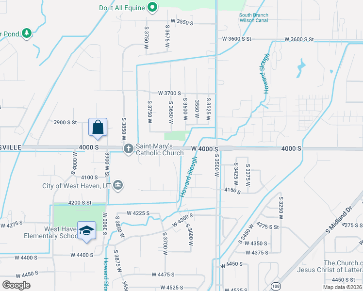 map of restaurants, bars, coffee shops, grocery stores, and more near 3950 South 3600 West in West Haven