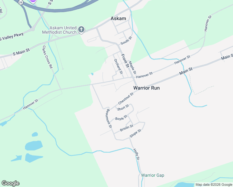 map of restaurants, bars, coffee shops, grocery stores, and more near 338 Academy St in Warrior Run