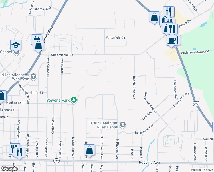 map of restaurants, bars, coffee shops, grocery stores, and more near 550 Sophia Court in Niles