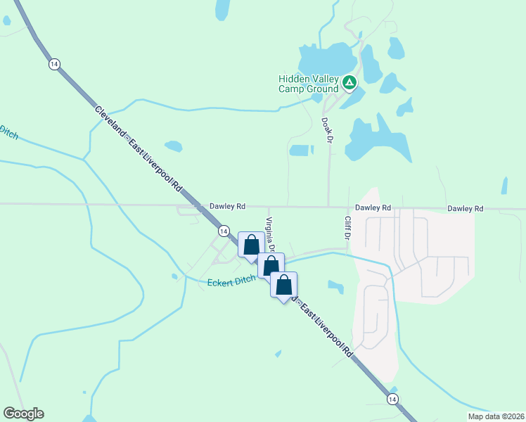 map of restaurants, bars, coffee shops, grocery stores, and more near 3114 Dawley Road in Ravenna