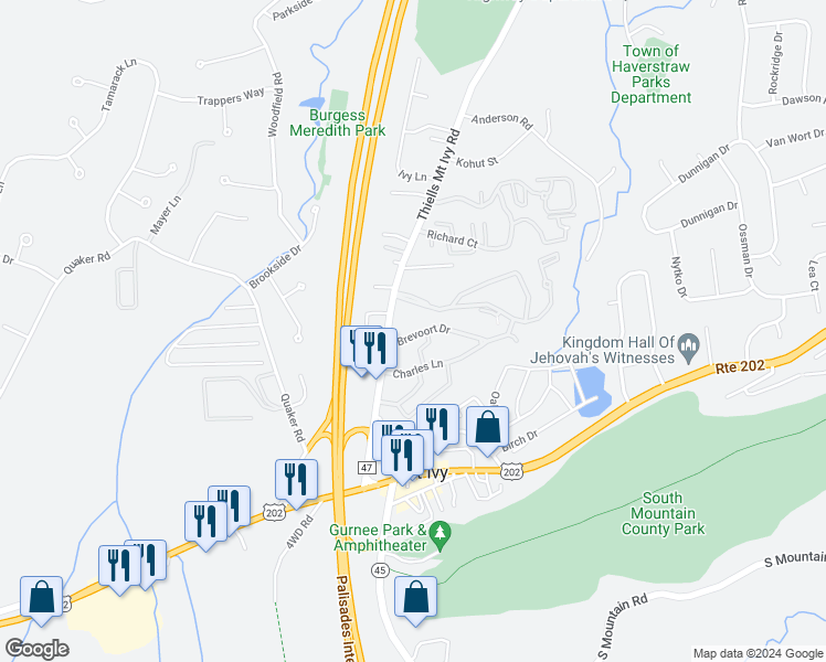 map of restaurants, bars, coffee shops, grocery stores, and more near 27 Country Club Lane in Pomona