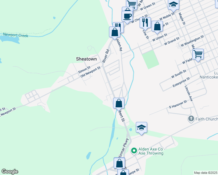 map of restaurants, bars, coffee shops, grocery stores, and more near 3 John St in Nanticoke