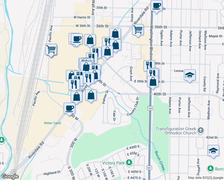 map of restaurants, bars, coffee shops, grocery stores, and more near 196 40th Street in Ogden