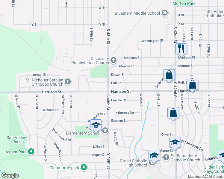 map of restaurants, bars, coffee shops, grocery stores, and more near 4679 Polk Street in Omaha
