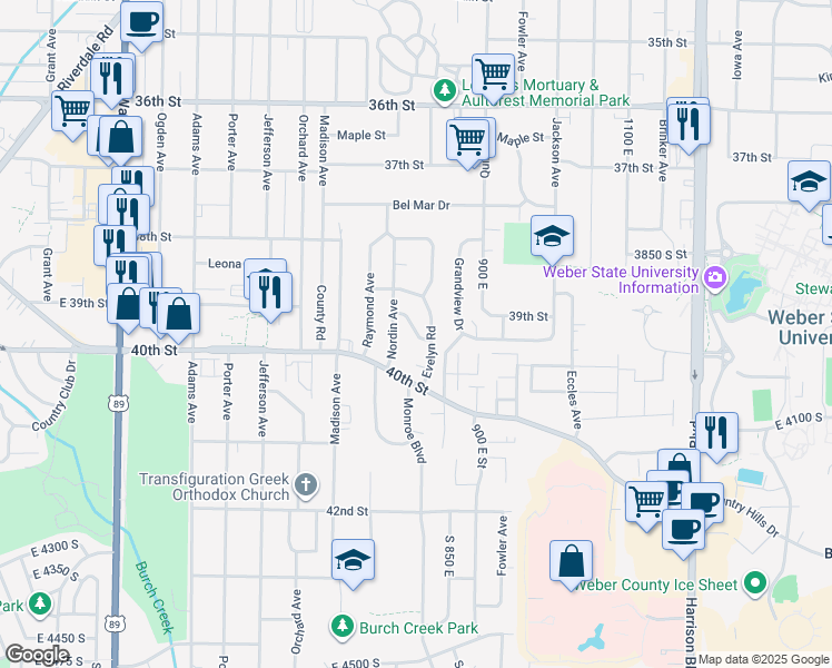 map of restaurants, bars, coffee shops, grocery stores, and more near 835 Mcfarland Street in Ogden