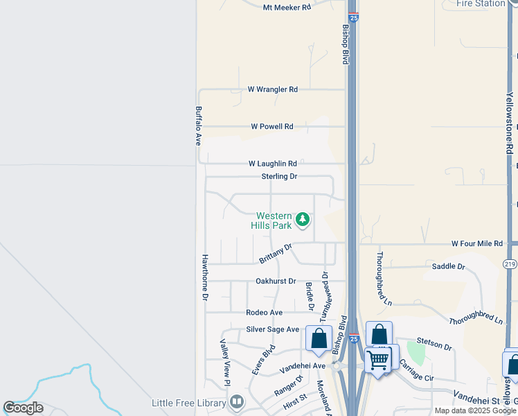 map of restaurants, bars, coffee shops, grocery stores, and more near 815 Shadow Mountain Trail in Cheyenne