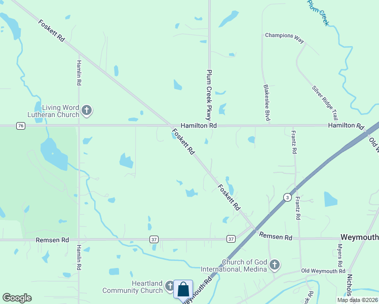 map of restaurants, bars, coffee shops, grocery stores, and more near 3412 Hamilton Road in Medina