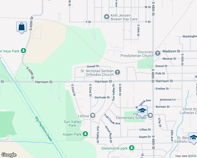 map of restaurants, bars, coffee shops, grocery stores, and more near 6730 South 51st Street in Omaha