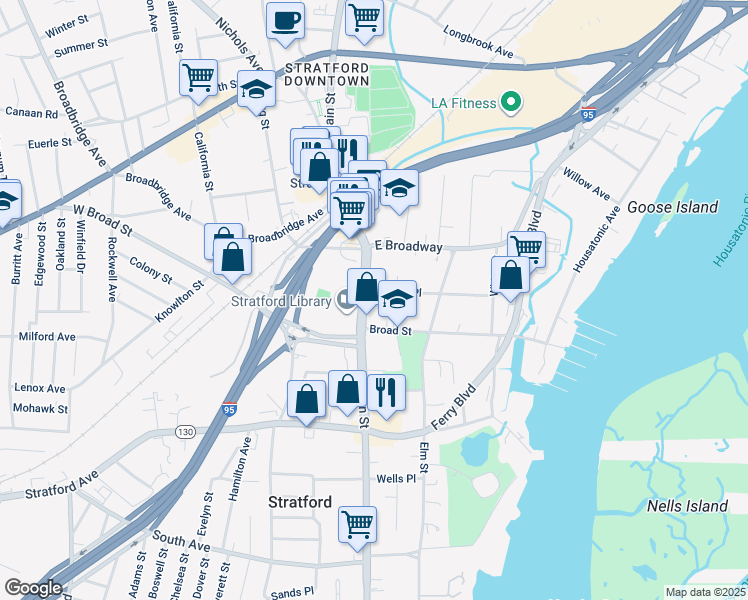 map of restaurants, bars, coffee shops, grocery stores, and more near 958 Judson Place in Stratford