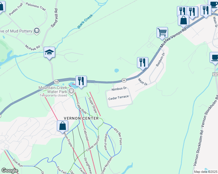 map of restaurants, bars, coffee shops, grocery stores, and more near 212 New Jersey 94 in Sussex County
