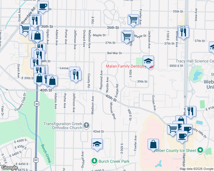 map of restaurants, bars, coffee shops, grocery stores, and more near 836 Mc Farland Street in Ogden