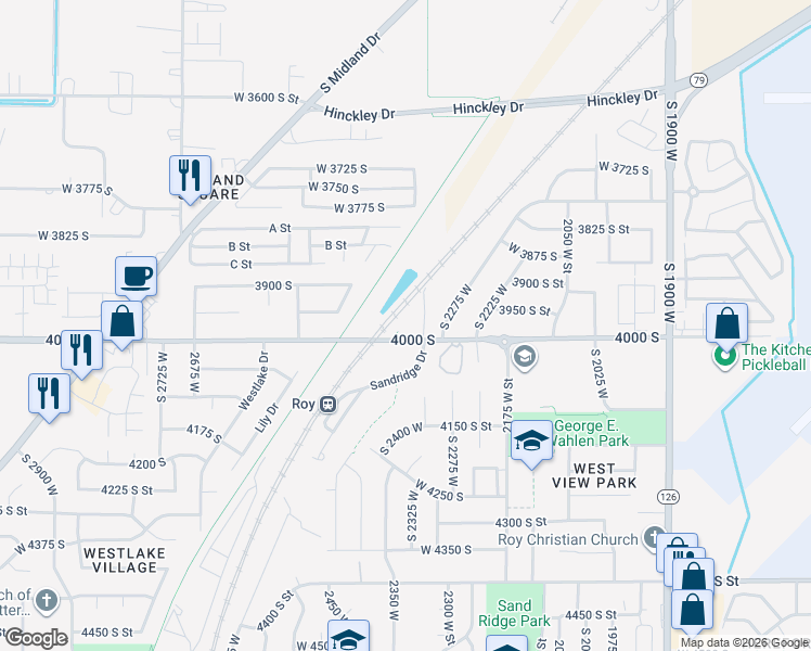map of restaurants, bars, coffee shops, grocery stores, and more near 2350 West 4000 South in Roy