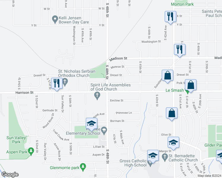 map of restaurants, bars, coffee shops, grocery stores, and more near 4679 Polk Street in Omaha