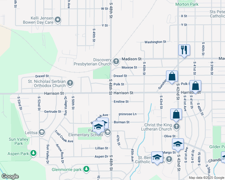 map of restaurants, bars, coffee shops, grocery stores, and more near 4679 Polk Street in Omaha