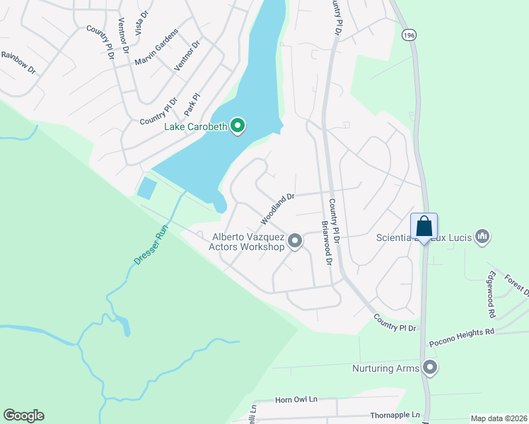 map of restaurants, bars, coffee shops, grocery stores, and more near 3326 Woodland Drive in Tobyhanna